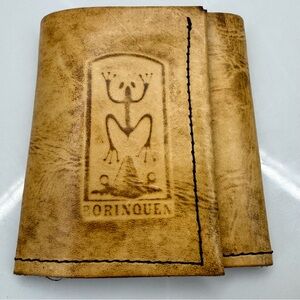 Borinquen tan leather handcrafted trifold wallet